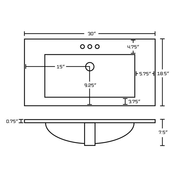 American Imaginations Vee 30-in White Ceramic Vanity Top Set with Oil Rubbed Bronze Overflow Cap