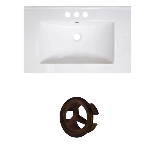 American Imaginations Vee 30-in White Ceramic Vanity Top Set with Oil Rubbed Bronze Overflow Cap