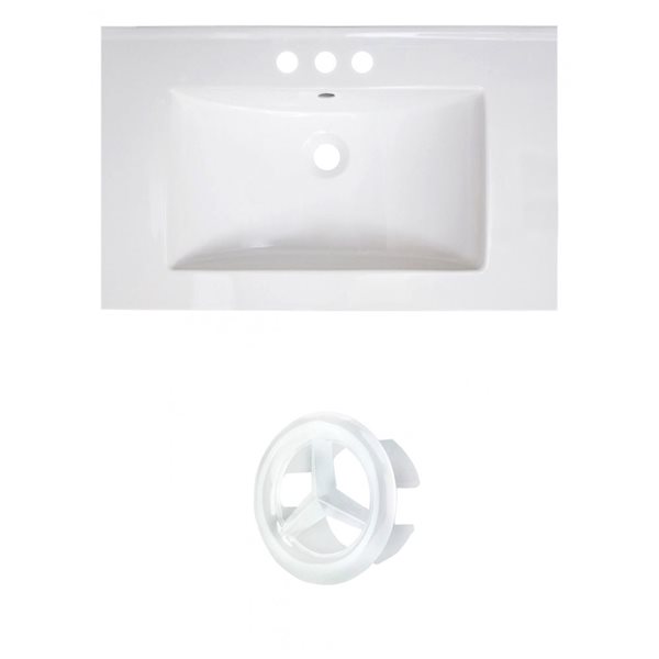 American Imaginations Vee 30in White Ceramic Vanity Top Set with White