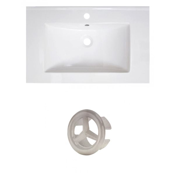 American Imaginations Vee 30-in White Ceramic Vanity Top Set with Brushed Nickel Overflow Cap Single Hole