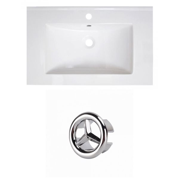 American Imaginations Vee 30-in White Ceramic Vanity Top Set with Chrome Overflow Cap Single Hole