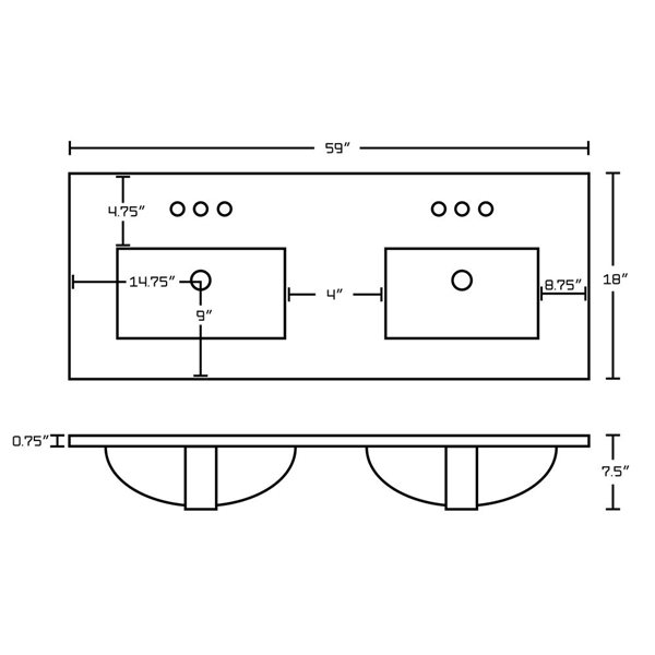 American Imaginations Xena 59-in Dual White Ceramic Vantiy Top Set with White Overflow Cap