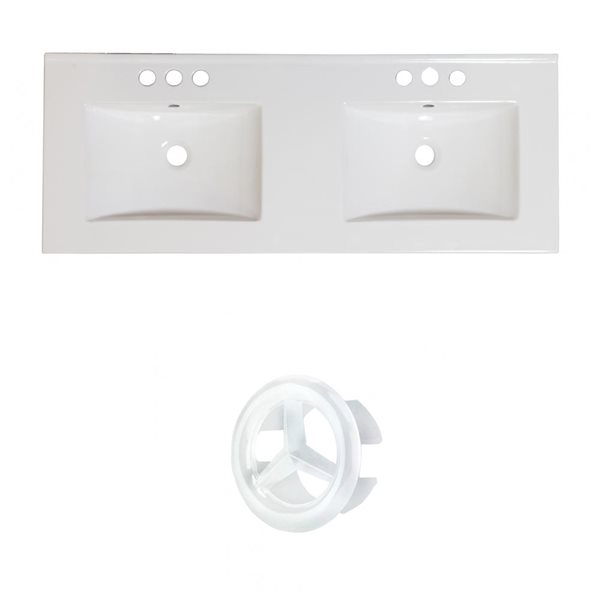 American Imaginations Xena 59-in Dual White Ceramic Vantiy Top Set with White Overflow Cap