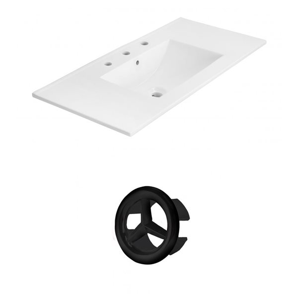 American Imaginations Xena 35.5-in White Ceramic Wide Spread  Vanity Top Set Black Overflow Cap