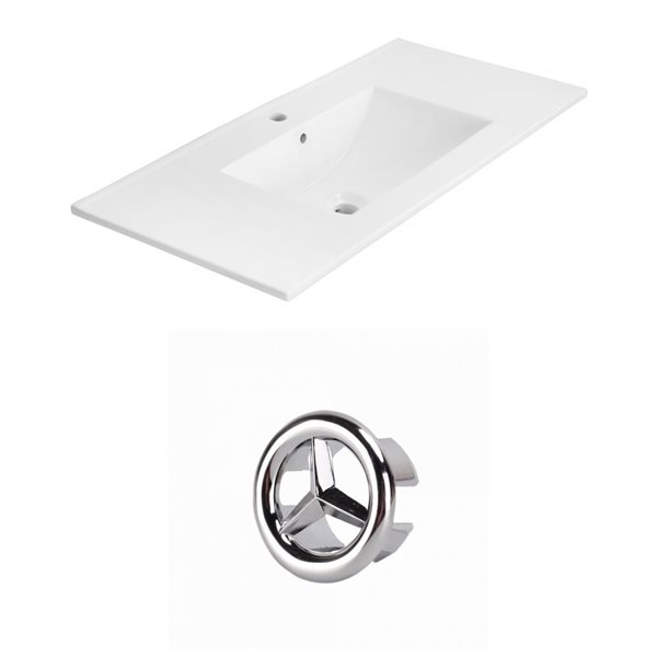 American Imaginations Xena 35.5-in White Ceramic Single Hole  Vanity Top Set Chrome Overflow Cap