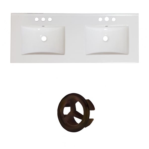 American Imaginations 48-in White Double Sink Widespread Ceramic Top Set With Oil Rubbed Bronze Overflow Cap