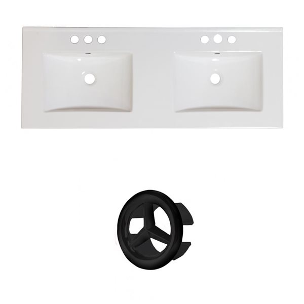 American Imaginations 48-in White Double Sink Widespread Ceramic Top Set With Black Overflow Cap