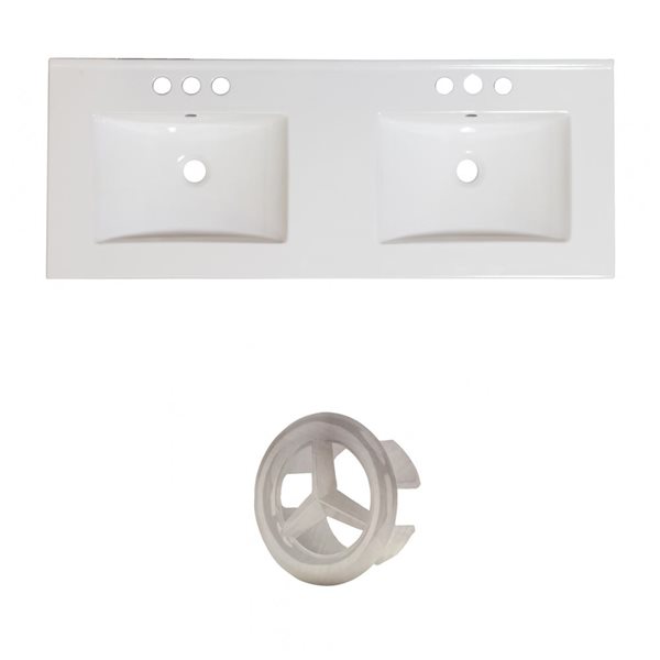 American Imaginations 48-in White Double Sink Widespread Ceramic Top Set With Brushed Nickel Overflow Cap