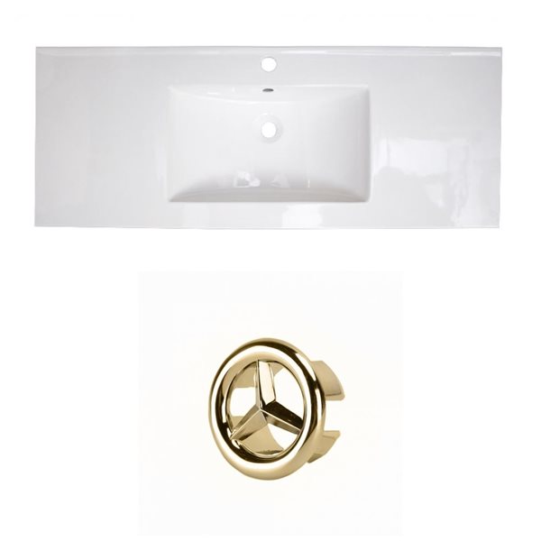 American Imaginations Roxy 48-in White Ceramic Single Hole Vanity Top Set Gold Overflow Cap