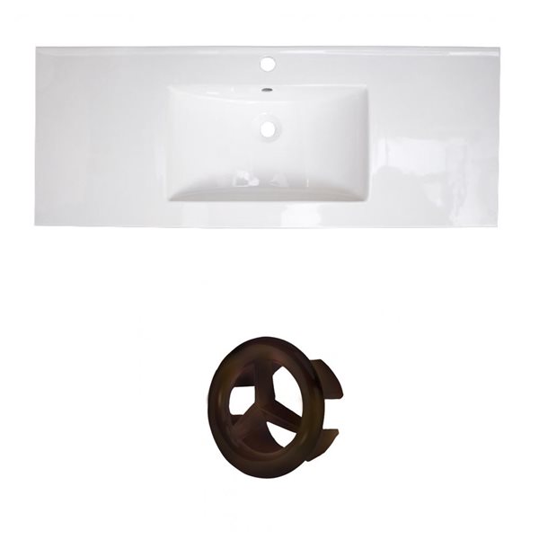 American Imaginations Roxy 48-in White Ceramic Single Hole Vanity Top Set Oil Rubbed Bronze Overflow Cap