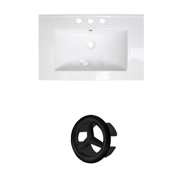 American Imaginations 23.75-in White Ceramic Centerset Vanity Top Set Black Overflow Cap