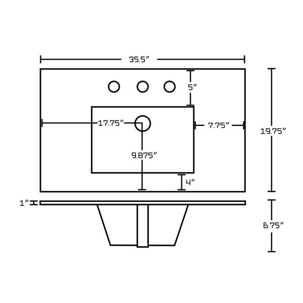 American Imaginations Drake 35.5-in White Ceramic Widespread Vanity Top Set Black Overflow Cap