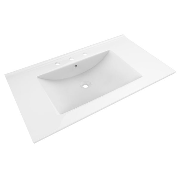 American Imaginations Drake 35.5-in White Ceramic Widespread Vanity Top Set Black Overflow Cap