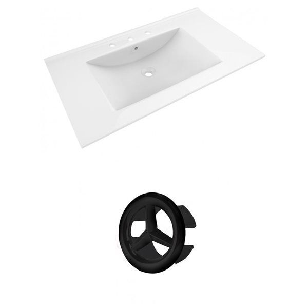 American Imaginations Drake 35.5-in White Ceramic Widespread Vanity Top Set Black Overflow Cap