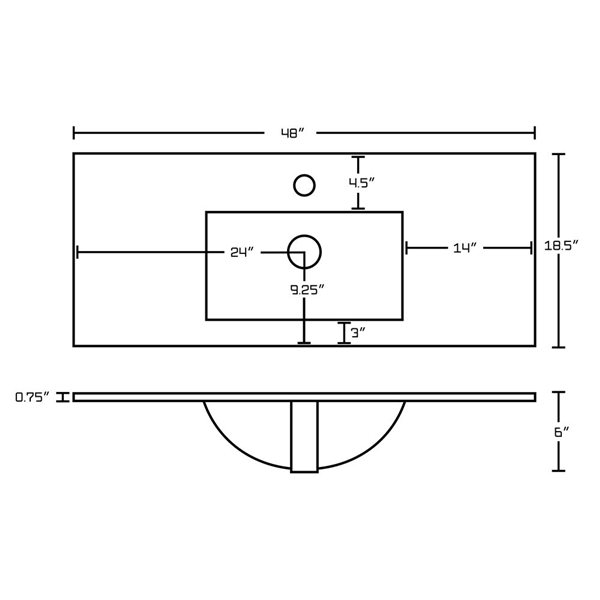American Imaginations Alum 48-in White Ceramic Single Hole Vanity Top Set White Overflow Cap