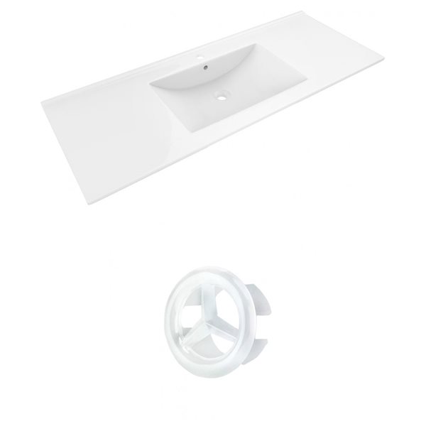 American Imaginations Alum 48-in White Ceramic Single Hole Vanity Top Set White Overflow Cap