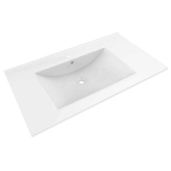 American Imaginations Drake 35.5-in White Ceramic Single Hole Vanity Top Set Brushed Nickel Sink Drain and Overflow Cap