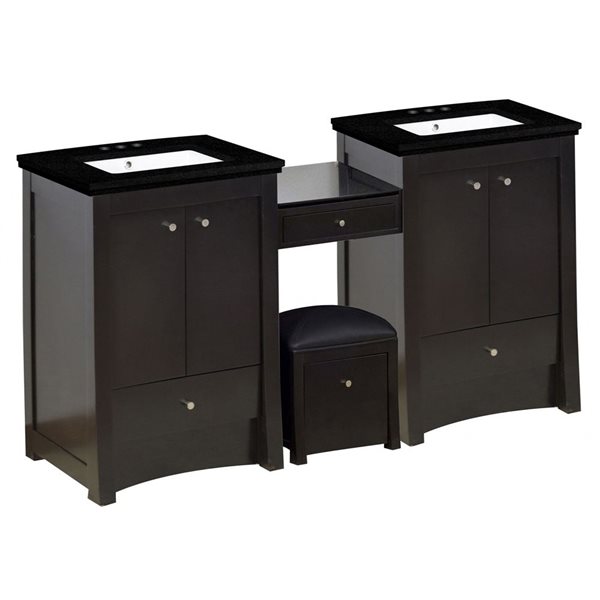 Meuble-lavabo double brun foncé Elite d'American Imaginations avec comptoir en quartz noir de 84,75 po