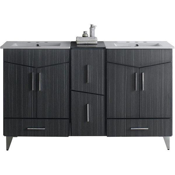 American Imaginations Xena Zen 61.5in Grey Double sink Bathroom Vanity with White Ceramic Top