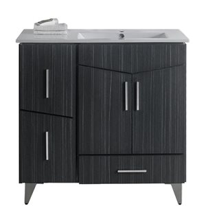 Meuble-lavabo gris aube simple Zen de 35,5 po avec comptoir en céramique blanche par American Imaginations