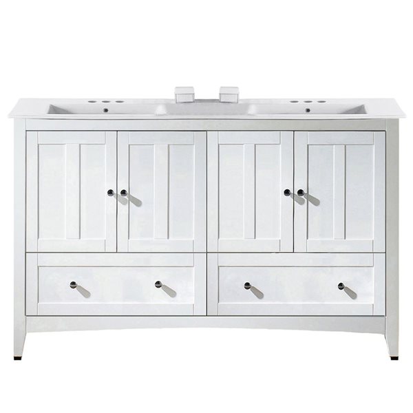 American Imaginations Shaker 59in Double Sink White Bathroom Vanity