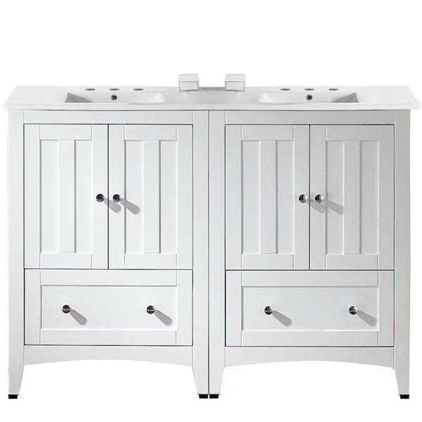 American Imaginations Shaker 48-in White Double Sink Bathroom Vanity ...