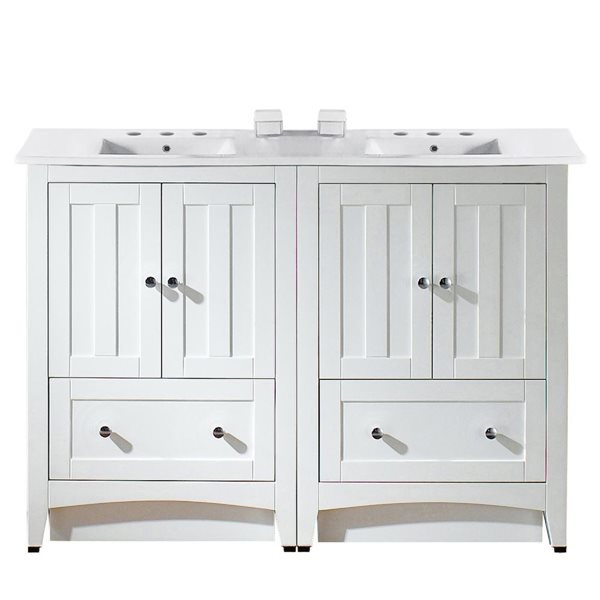 American Imaginations Shaker 48-in White Double Sink Bathroom Vanity/White Ceramic Top