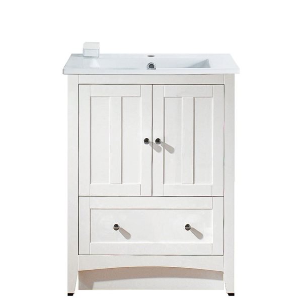 American Imaginations 30-in Shaker White Single Sink Bathroom Vanity with White Ceramic Top