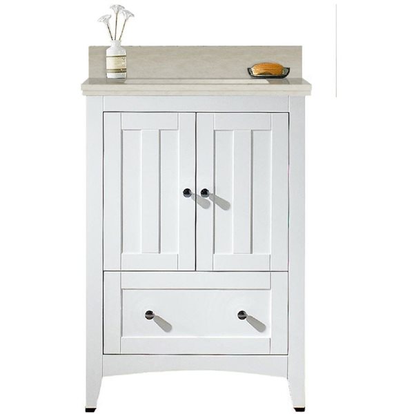 American Imaginations Shaker White 23.75-in Single Sink Bathroom Vanity with Beige Quartz Top
