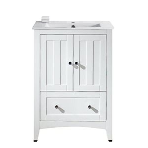 Meuble-lavabo simple Shaker de 23,75 po,blanc, avec comptoir en céramique blanche par American Imaginations