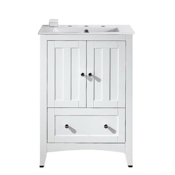 American Imaginations 23.75-in White Shaker Single Sink Bathroom Vanity with White Ceramic Top