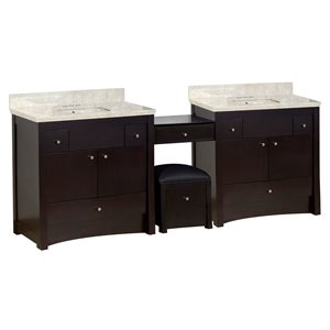 American Imaginations Xena Farmhouse 93.25-in Double Sink Brown Bathroom Vanity with Marble Top