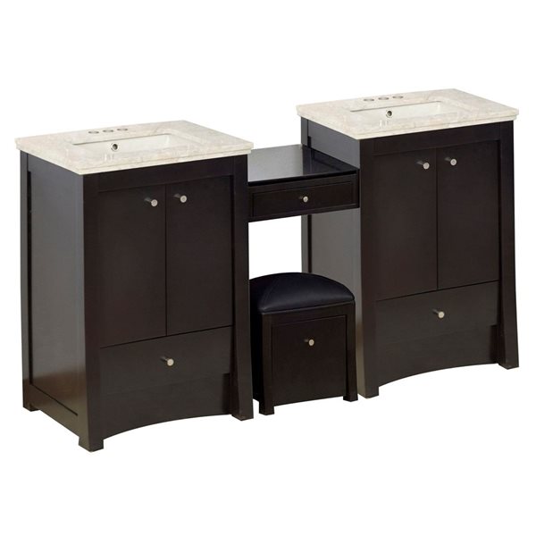 American Imaginations Brown Elite 68.75in Double Sink Bathroom Vanity Set with Beige Marble Top