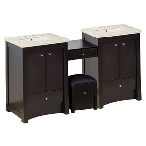 American Imaginations Xena Farmhouse 68.75-in Double Sink Brown Bathroom Vanity with Marble Top