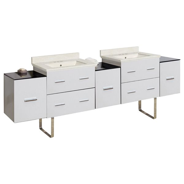 American Imaginations Xena 88.5in Double Sink White Bathroom Vanity