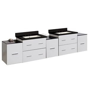 Meuble-lavabo double de 88,5 po, blanc, Xena avec comptoir en quartz galaxie noire par American Imaginations