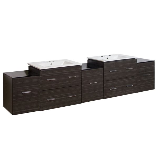 American Imagination Xena Farmhouse 88-in Brown Double Sink Bathroom Vanity with White Ceramic Sinks