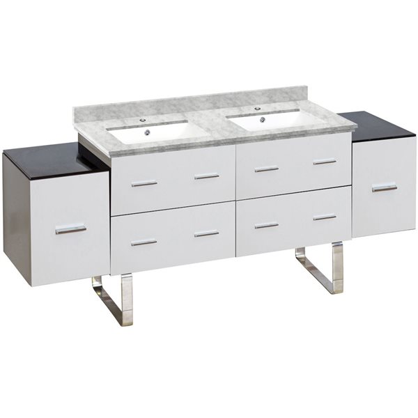 American Imaginations Xena 74in Modern White Double Sink Bathroom Vanity with Bianca Carara