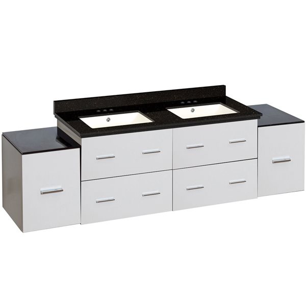 American Imaginations Xena 75-in White Double Sink Wall-Mounted Bathroom Vanity with Galaxy Black Quartz Top