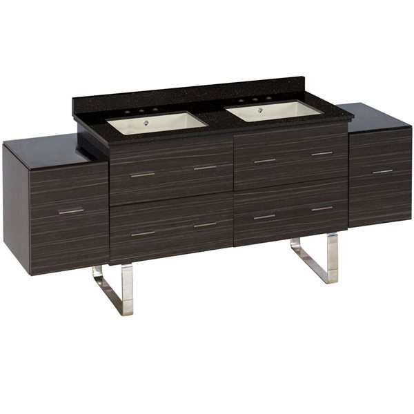 American Imaginations Xena 75-in Double Sink Dawn Grey/Bathroom Vanity and Black Quartz Top
