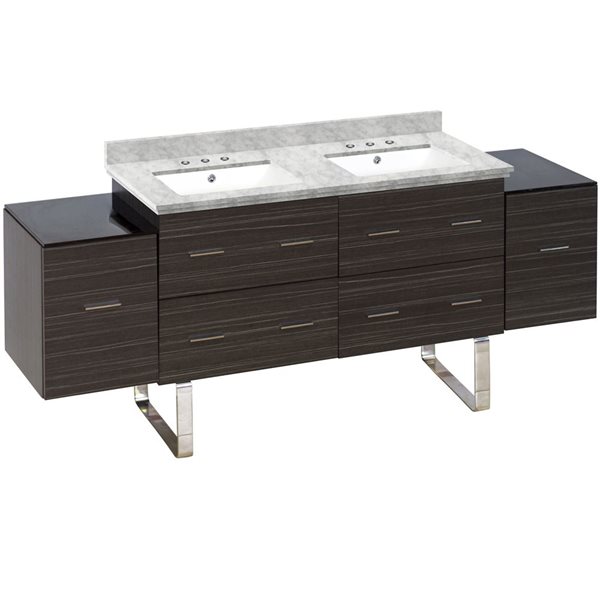American Imaginations Xena 75in White/Dawn Grey Double Sink Bathroom Vanity with Quartz Top AI