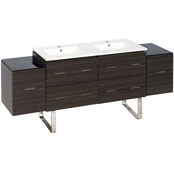 American Imaginations Xena 75in Double Sink Grey/White Bathroom Vanity with Ceramic Top AI