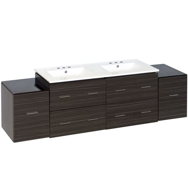American Imaginations Xena 76-in Dawn Grey Double Sink Bathroom Vanity with White Ceramic Top