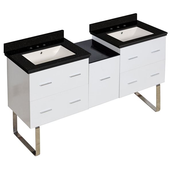 American Imaginations Xena Double Sink White 61.5-in Bathroom Vanity with Black Galaxy Quartz Top