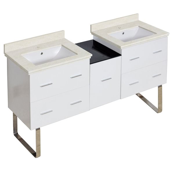 American Imaginations White 61.5in Xena Double Sink Bathroom Vanity with Beige Marble Top AI
