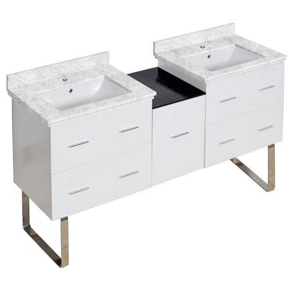 American Imaginations 61.5-in Xena White Double Sink Bathroom Vanity with White Marble Top