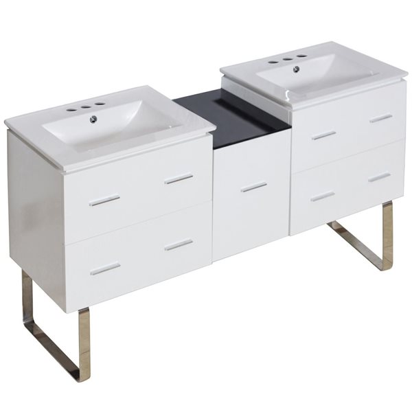 American Imaginations Xena 61.5-in Double Sink White Bathroom Vanity ...