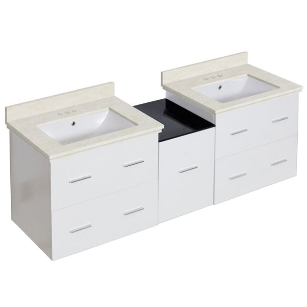 American Imaginations Xena Double Sink White 61.5in Bathroom Vanity with Beige Marble Top AI