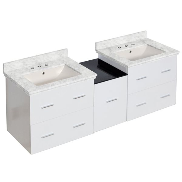 American Imaginations White 61.5-in Xena Double Sink Bathroom Vanity with White Marble Top