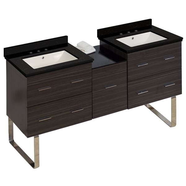 American Imaginations Xena 61-in Double Sink Dawn Grey Bathroom Vanity and Black Quartz Top